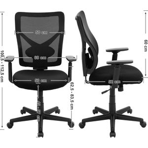 Rootz Ergonomische bureaustoel - Verstelbare armleuningen - Schommelfunctie - Ademend gaas - Draagvermogen 120 kg - Zwart