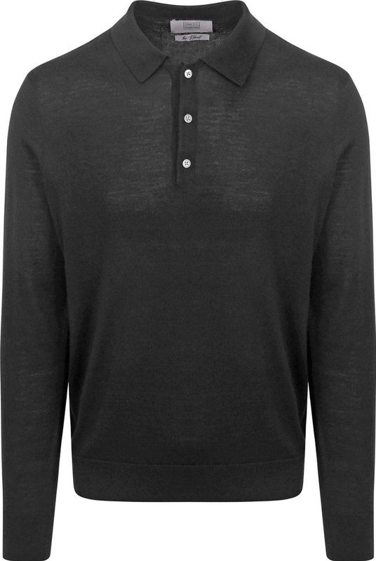 King Essentials The Robert Long Sleeve Poloshirt Merino Zwart - Heren - Pullovers