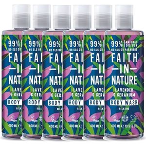 FAITH IN NATURE – Body Wash Lavender & Geranium – 6 pak – Voordeelverpakking
