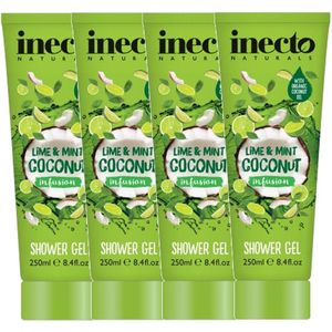 Inecto - Shower Gel Lime & Mint Coconut Infusion - 4 pak – Verfrissend - Natuurlijk
