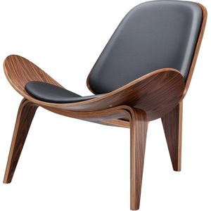 Polaza®️ Nordic Lounge Stoel - Loungestoel Voor Binnen - Fauteuil - Lederen Kussen - Designer Stoel - Stoelen - Leer & Walnoot Hout