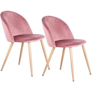 Polaza®️ Fluwelen Stoel - Stoelen Set Van 2 - Metaalpoot - Voor Woonkamer & Eetkamer & Kantoor - Zijdezacht Fluweel - Ergonomisch - Roze