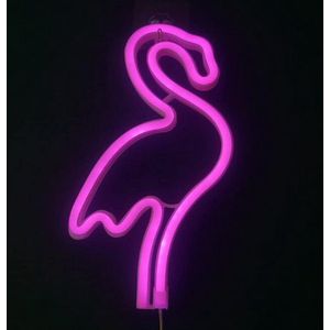 Neon Led Lamp - Flamingo - Roze - 29 X 14 cm - Incl. 3 AA Batterijen - Neon Verlichting - Wandlamp