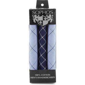 Zakdoeken - 3-Pack - Lichtblauwe/marineblauw - 40x40 - Geruite katoenen zakdoeken