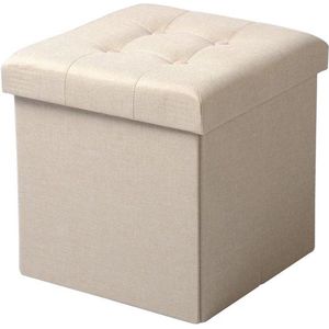 Polaza®️ Poef Met Opbergruimte - Opbergpoef Met Deksel - Opslag - Organizer - Kruk - Opbergbox - 40L Inhoud - 37.5x37.5x38cm - Cream Velvet