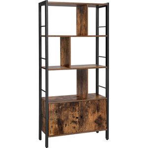 Vasagle boekenkast, boekenplank met 4 open legplanken, staande boekenkast, ruime woonkamerkast, keuken, kantoor, stalen frame, industrieel ontwerp, vintage bruin-zwart lbc022b01