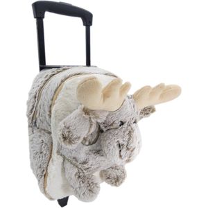 Kinder koffer eland - Multifunctionele kindertrolley knuffel - Kindertrolley op wieltjes - Knuffelrugzak - Rugzak