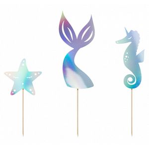 Little koekies - Taarttopper mermaid 3-delig - zeemerminnen feestje - mermaid feest