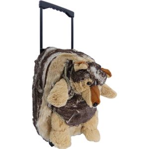 Kinder koffer wolf - Multifunctionele kindertrolley knuffel - Kindertrolley op wieltjes - Knuffelrugzak - Rugzak