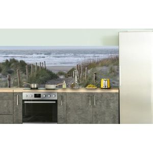 Fotobehang keuken - Keuken achterwand behang - Waterafstotend - Uitzicht op het strand, en de zee - 120x50 cm - Keukenwand - Decoratie - Souvenirs from the sea