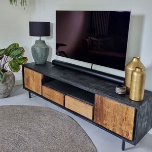 Anayah Tv-Meubel - Duurzaam Mangohout Tv meubel - Zwart/Naturel - 180cm