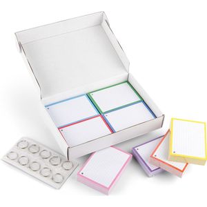 Flashcards 500 stuks A6 - 10.5x15cm met perforatie en 10 XL klikringen - flitskaarten - Duurzaam FSC-gecertificeerd 350 grams karton