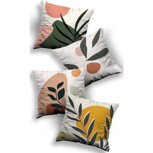 Sierkussens set 4 stuks - INCLUSIEF BINNENKUSSENS 45x45 cm - wit - groen - geel - dubbelzijdig bedrukt - kussensloop - kussens woonkamer - kussenhoes