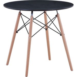 Polaza®️ Scandinavische Eettafel - Rond - Ronde Tafel Voor Eetkamer - Met Houten Poten - Tafels - Eettafels - 80x80x75cm - Zwart