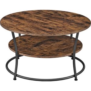 Vasagle salontafel rond, woonkamertafel, sofatafel met plank, 80 x 45 cm, gemakkelijke montage, metaal, industrieel ontwerp, vintage bruin-zwart lct80bx