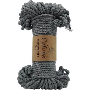 Cafuné Macrame Touw-5mm-48m-Donkergrijs-Driestrengs-Triple Twist-Gerecycled-Katoen Koord-Touw-Uitkambaar-Plantenhanger-Wandkleed-Sleutelhanger-Dromenvanger-Macramé Koord-Macramé Pakket