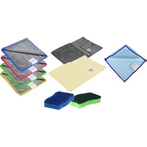 Microvezeldoeken / Dweildoeken / Glasdoek / Heavy Duty Schuursponzen Combi Pakket Professioneel 9-delig