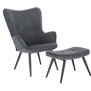 Polaza®️ Fauteuil Met Voetenbank - Luxe Stoel - Relaxfauteuil - Relaxstoel - Loungestoel - Voetsteun - Kruk - Armleuning - Donkergrijs