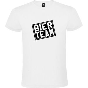 Wit  T shirt met  print van ""Bier team "" print Zwart size XS