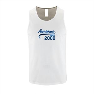 Witte Tanktop met Blauwe print ""Awesome 2000 “ size M