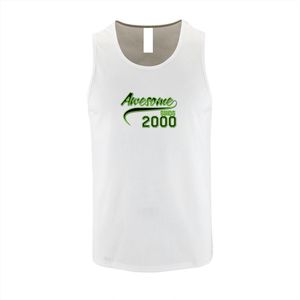 Witte Tanktop met Groene print ""Awesome 2000 “ size M