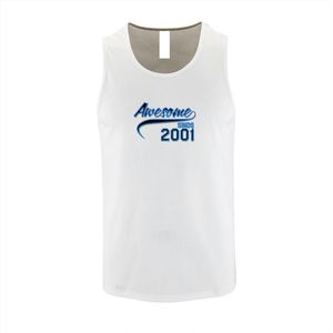 Witte Tanktop met Blauwe print ""Awesome 2001 “ size XXL