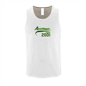 Witte Tanktop met Groene print ""Awesome 2001 “ size M