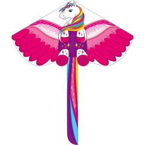 Vlieger XL -  Roze eenhoorn vlieger - Pink Unicorn Kite - 30 meter lijn ophagel - Stuntvlieger - 140 x 205cm