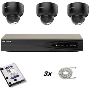 Set met 3 zwarte Hikvision DS-2CD2146G2-I 2.8mm buiten camera’s, Hikvision recorder en Western Digital harde schijf