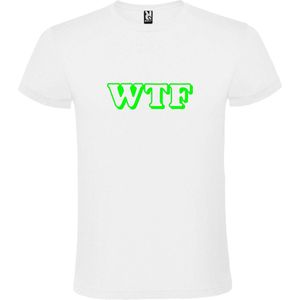 Wit T shirt met print van "" WTF letters "" print Neon Groen size XS