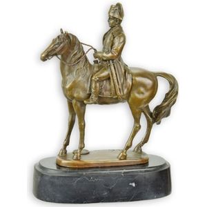 Napoleon op paard - Franse Keizer - Bronzen Sculptuur - Marmer - Luxe Beeld - Woondecoratie