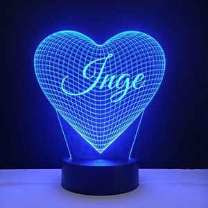 3D LED Lamp - Hart Met Naam - Inge