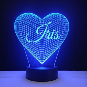 3D LED Lamp - Hart Met Naam - Iris