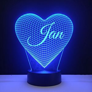 3D LED Lamp - Hart Met Naam - Jan