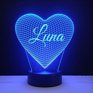 3D LED Lamp - Hart Met Naam - Luna