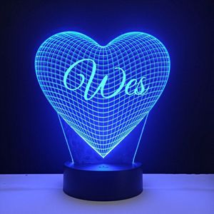 3D LED Lamp - Hart Met Naam - Wes
