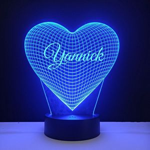 3D LED Lamp - Hart Met Naam - Yannick