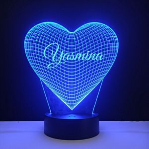 3D LED Lamp - Hart Met Naam - Yasmina