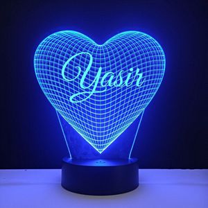 3D LED Lamp - Hart Met Naam - Yasir