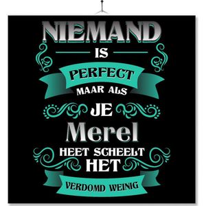 Tegel Met Opdruk | Kado | Cadeau | Niemand Is Perfect Maar Als Je Merel Heet Scheelt Het Verdomd Weinig
