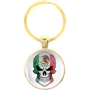 Sleutelhanger Glas - Schedel Vlag Mexico