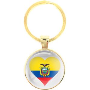 Sleutelhanger Glas - Hart Vlag Ecuador