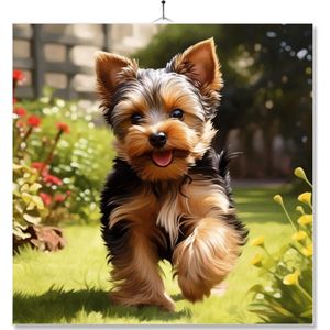 Tegel Met Opdruk | Geschenk | Puppy In De Tuin | Yorkshire Terrier