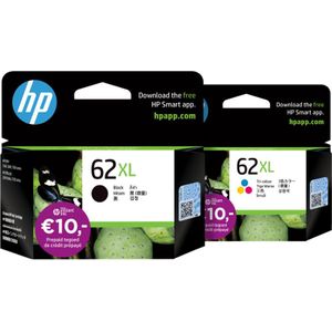 HP - 62XL - Cartridge Combo Pack - Zwart en Kleur - Tot 600 pagina's zwart-wit en 415 pagina's kleur