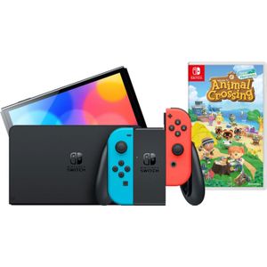 Nintendo Switch OLED Blauw/Rood + Animal Crossing New Horizons