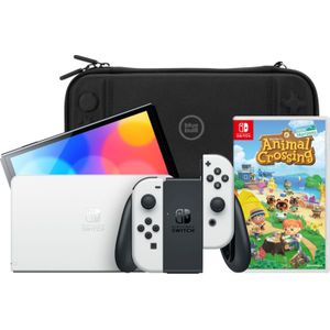 Nintendo Switch OLED Wit + Animal Crossing New Horizons + BlueBuilt  Beschermhoes