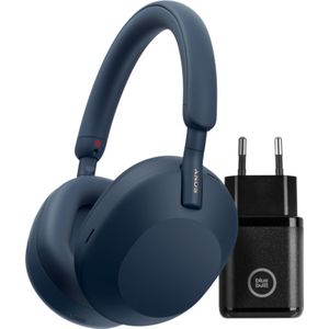Sony WH-1000XM5 Blauw + BlueBuilt Quick Charge Oplader met Usb A Poort 18W Zwart