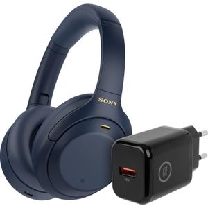Sony WH-1000XM4 Blauw + BlueBuilt Quick Charge Oplader met Usb A Poort 18W Zwart