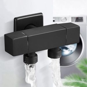 Dubbele kraan - One liner - Vierkant design - mat zwarte buiten/binnen kraan - Kraan - Mat zwart - Buiten kraan - Zwarte tapkraan - Wandmontage - Wasmachine tapkraan - Bad - Wc - Voor tuin badkamer keuken -