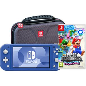Nintendo Switch Lite Blauw + Super Mario Bros. Wonder + Beschermhoes